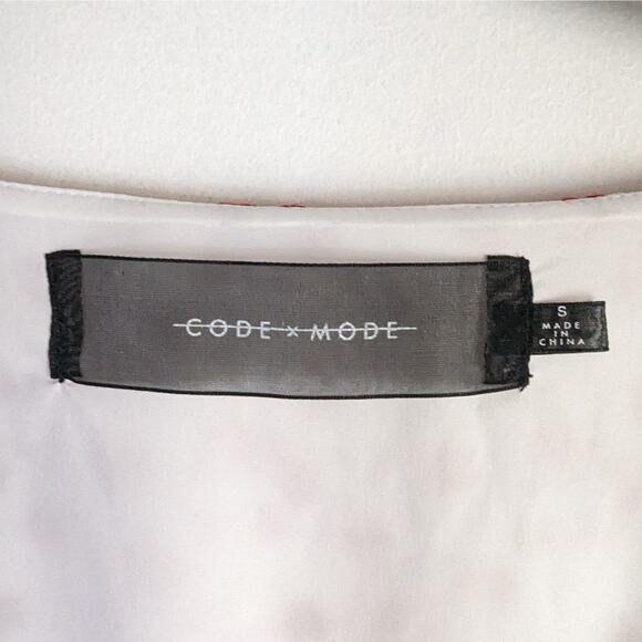 Code X Mode White Red Floral Print Long‎ Sleeve Embroidered Smocked Top Size S - Picture 7 of 8